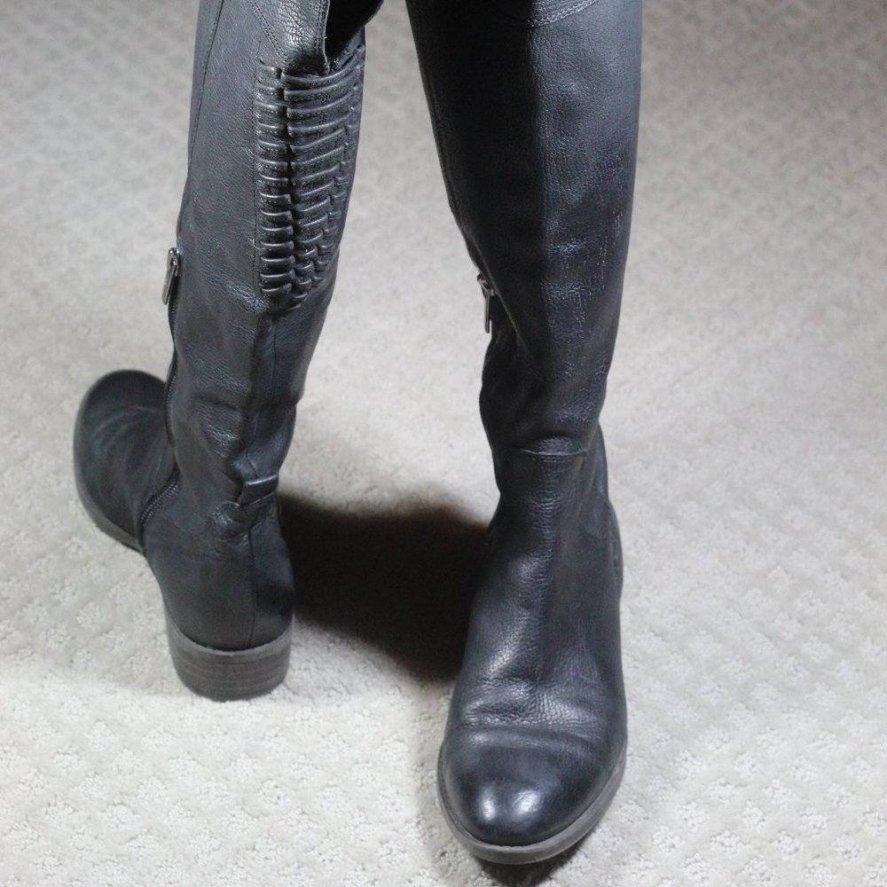 Vince Camuto Size 7.5 Black Decorative Lacing Riding Boots